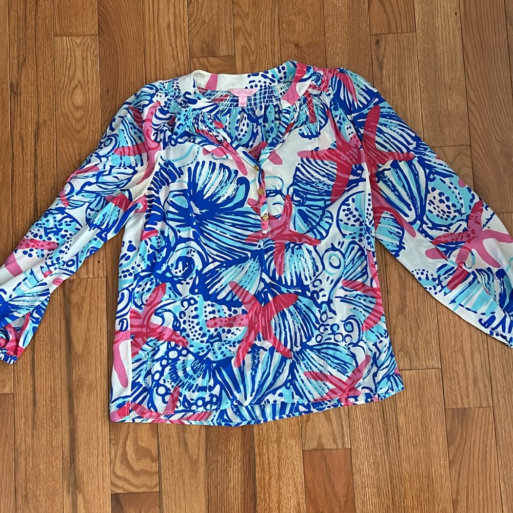 LILLY PULITZER silk elsa top starfish pattern size small